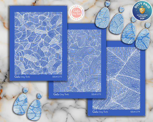 Hand-Drawn Abstract Line Texture Silkscreen for Polymer Clay | Organic Patchwork Pattern | 9.5x12.5 cm Printable #SS26-28