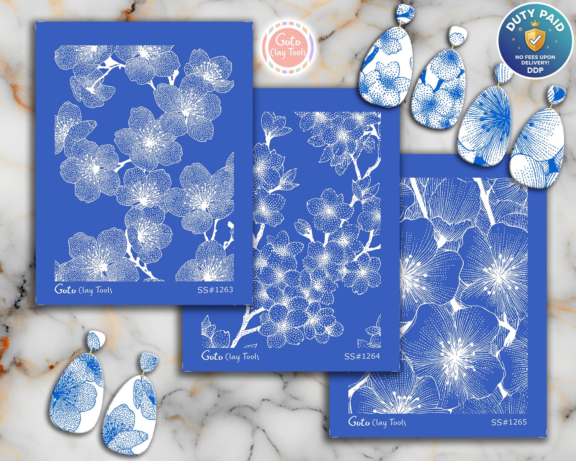 Cherry Blossom Floral Silkscreen Set for Polymer Clay | Botanical Flower Line Art Texture | 9.5x12.5 cm Printable #SS26-25