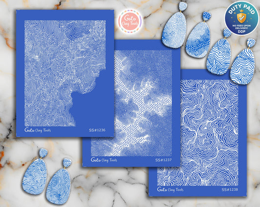 Topographic Contour Line Silkscreen for Polymer Clay | Abstract Map & Flowing Line Texture Print Screen 9.5×12.5 cm #SS26-16