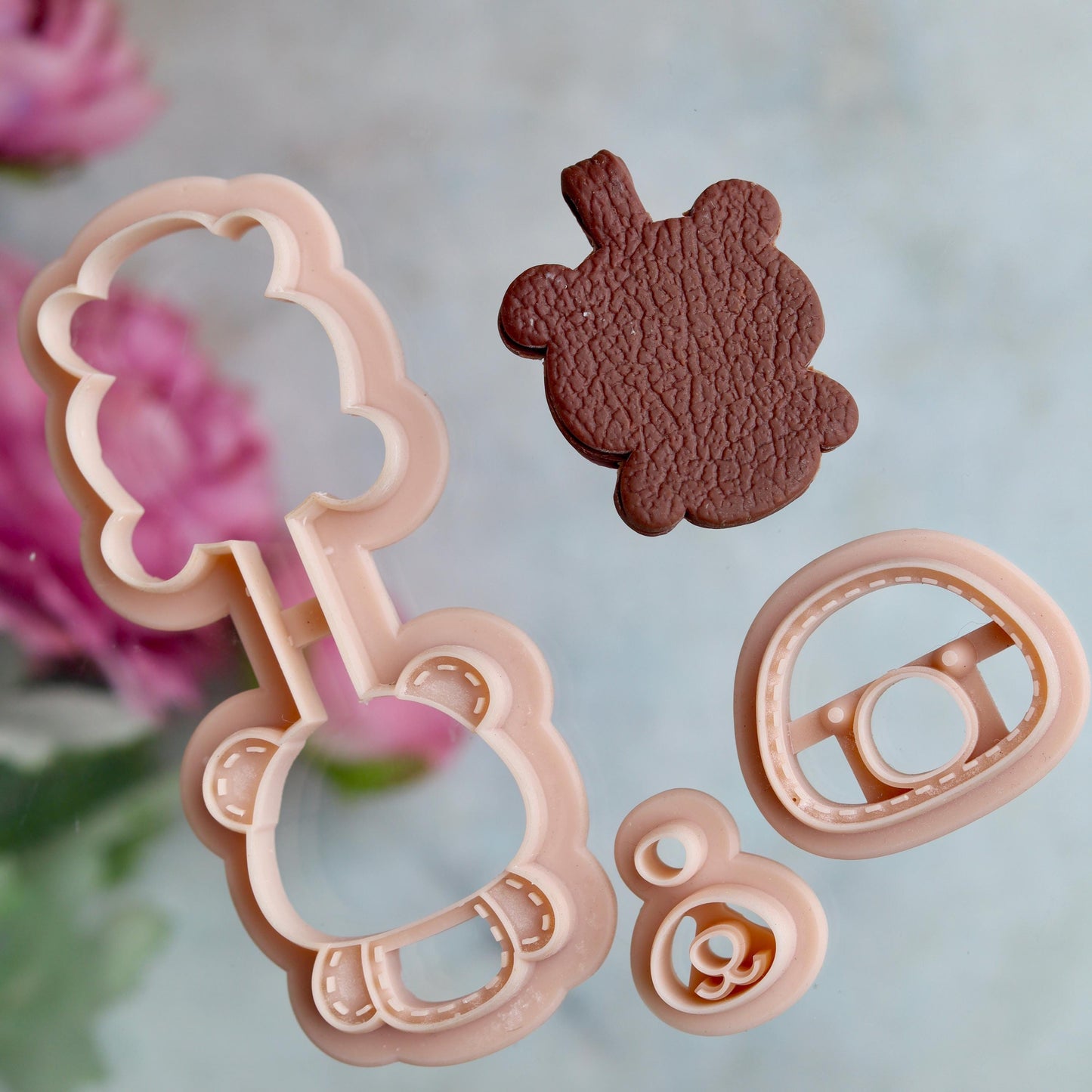 Teddy Bear Keychain Clay Cutter Set - Stitched effect Clay Keyring Cutters