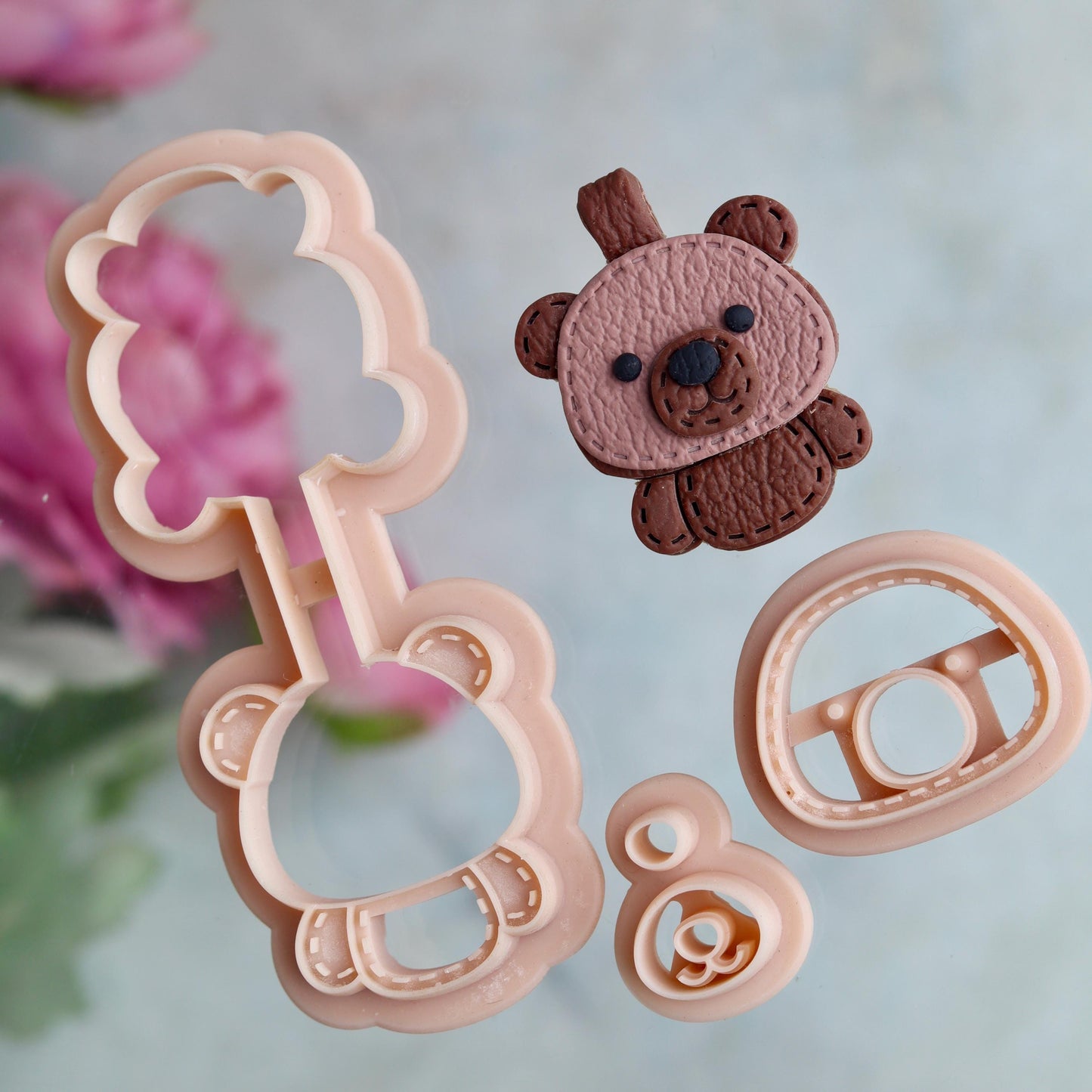 Teddy Bear Keychain Clay Cutter Set - Stitched effect Clay Keyring Cutters