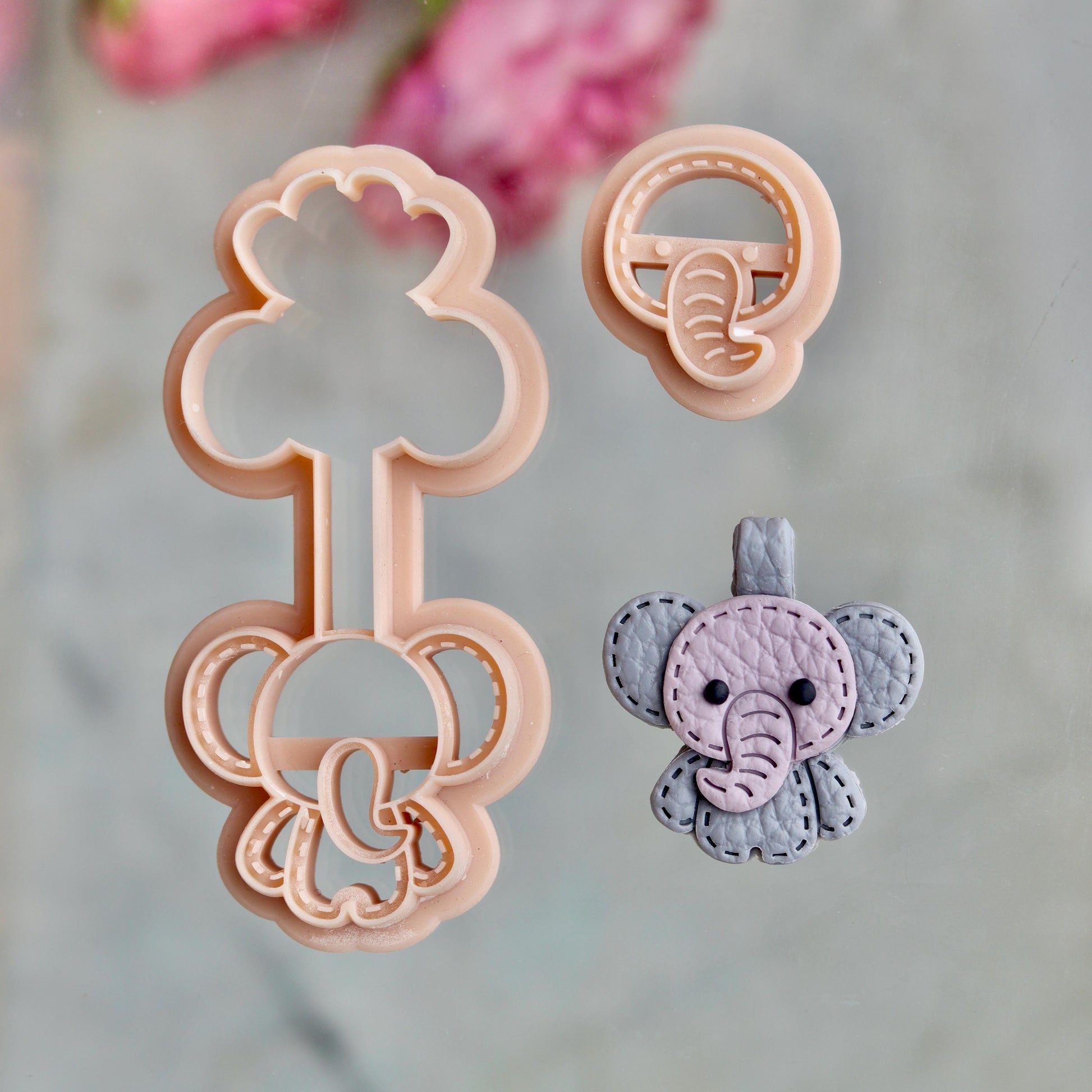 Cute Baby Elephant Keychain Clay Cutter Set - Stitched effect Clay Keyring Cutters