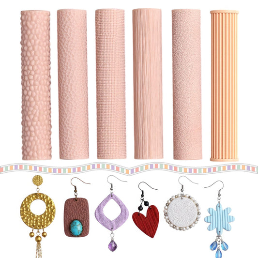 Polymer Clay Texture Roller Set – 6 Professional Surface Rollers for Jewelry | Brushed Metal, Jute, Leather & More | Core Studio Collection