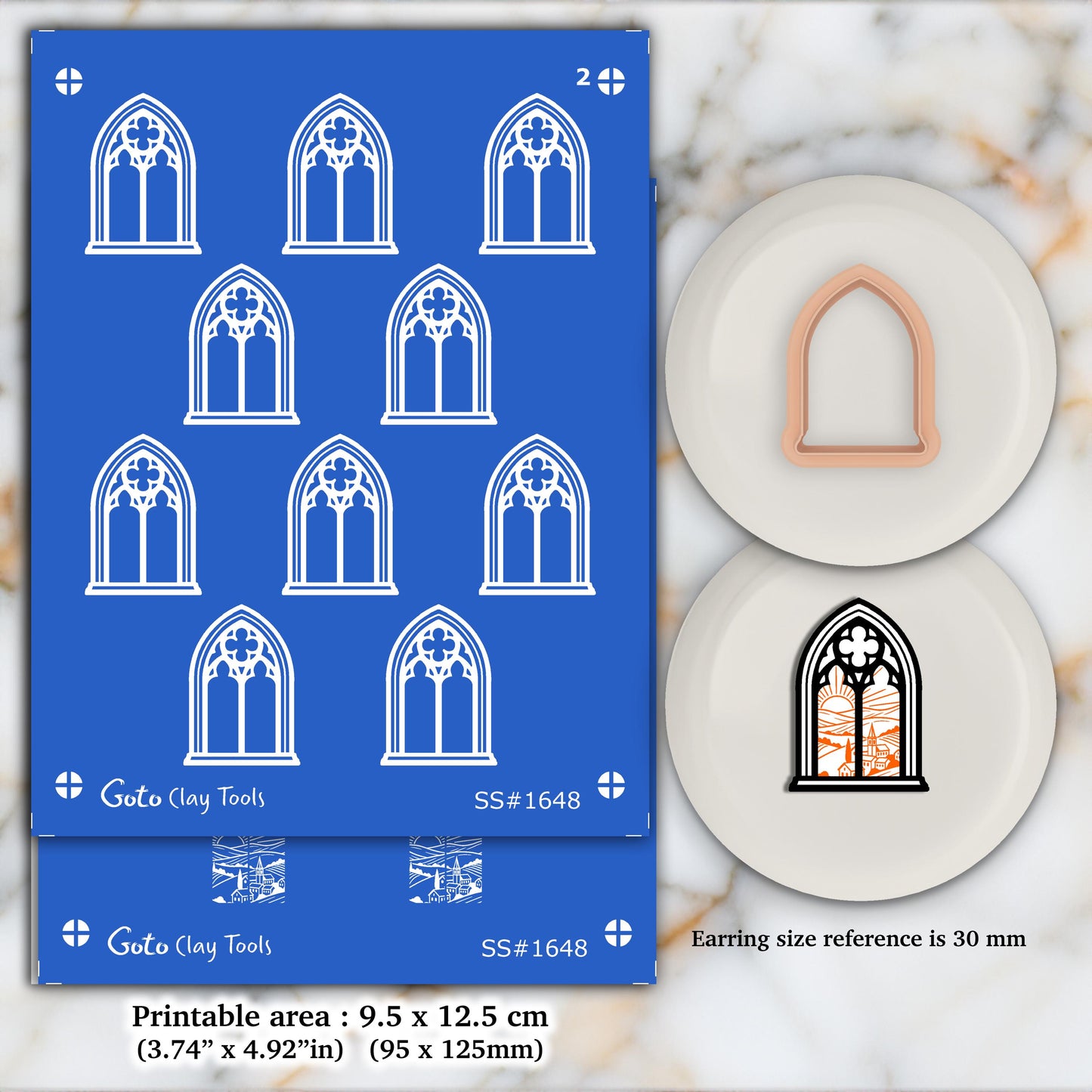 Gothic Window Silkscreen for Polymer Clay Earrings | Landscape Arch Design, 30mm Cutter SS#1648