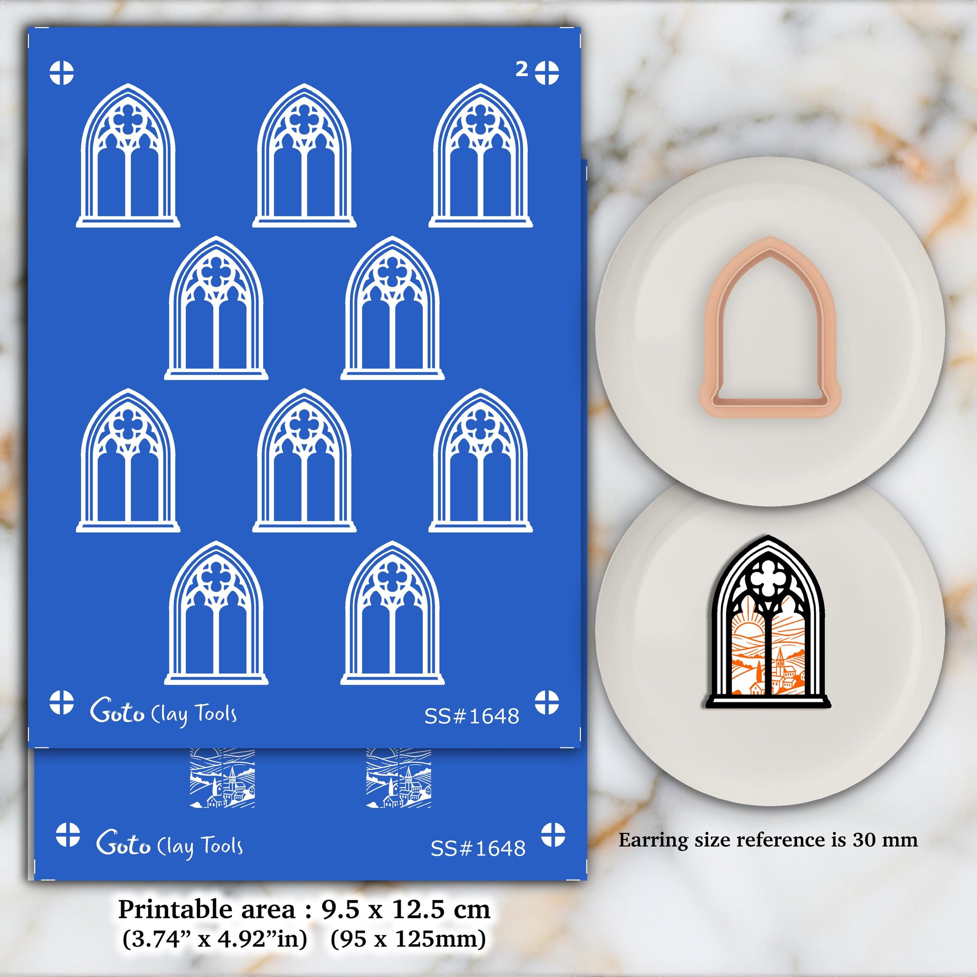 Gothic Window Silkscreen for Polymer Clay Earrings | Landscape Arch Design, 30mm Cutter SS#1648