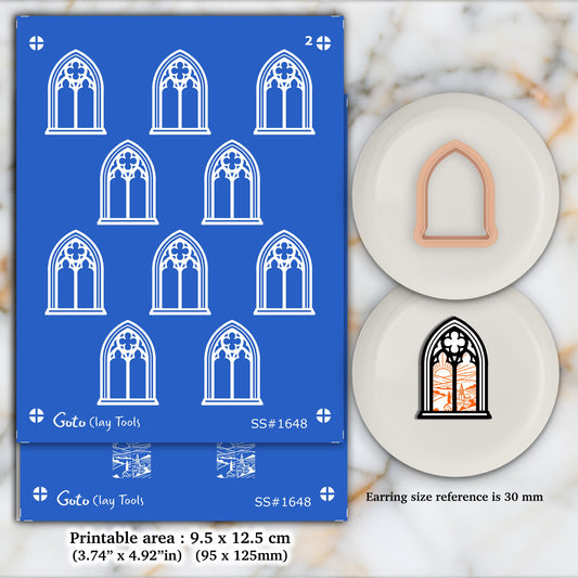 Gothic Window Silkscreen for Polymer Clay Earrings | Landscape Arch Design, 30mm Cutter SS#1648