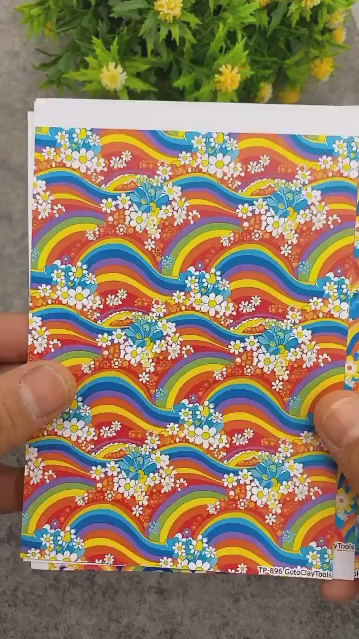 Rainbow Flower Transfer Paper for Polymer Clay: Water Soluble (4x5.5 in