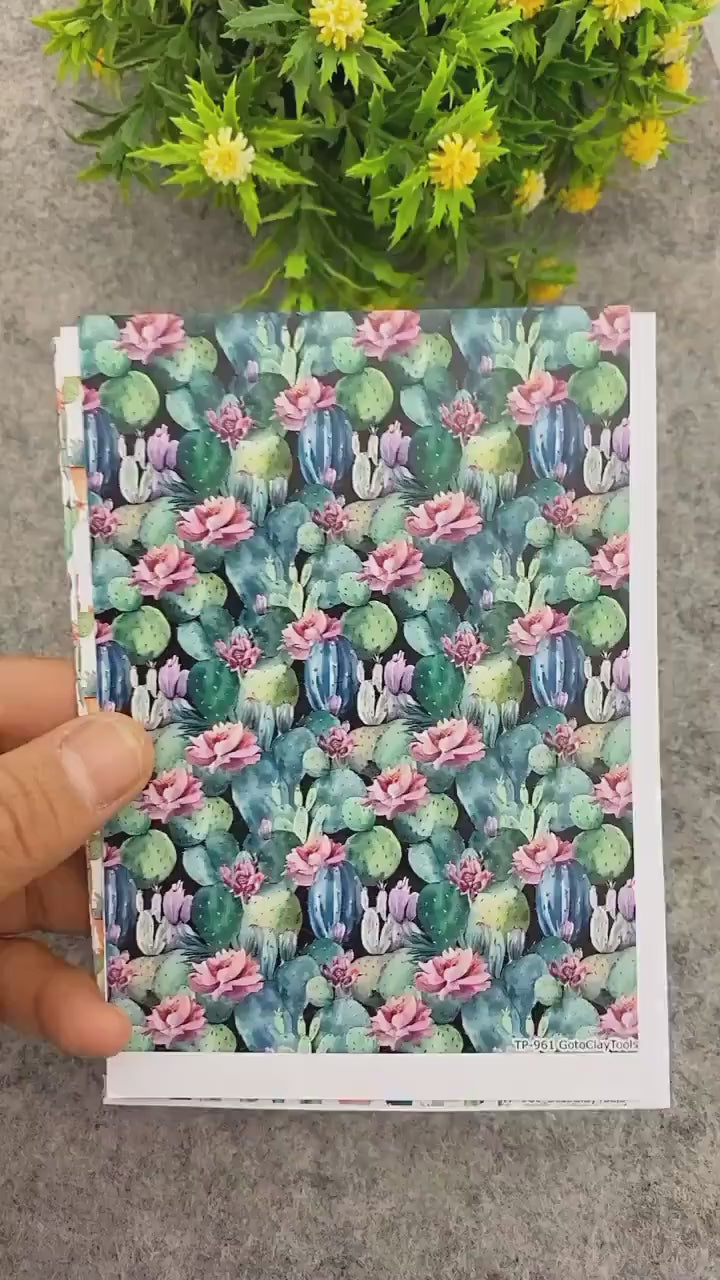 Watercolor Cactus Pattern Transfer Paper for Polymer Clay