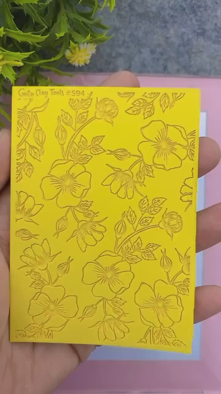 Floral Texture mat for polymer clay, Polymer Clay Rubber Texture mat, Texture Tile mats, Fimo, Sculpey, Cernit #594