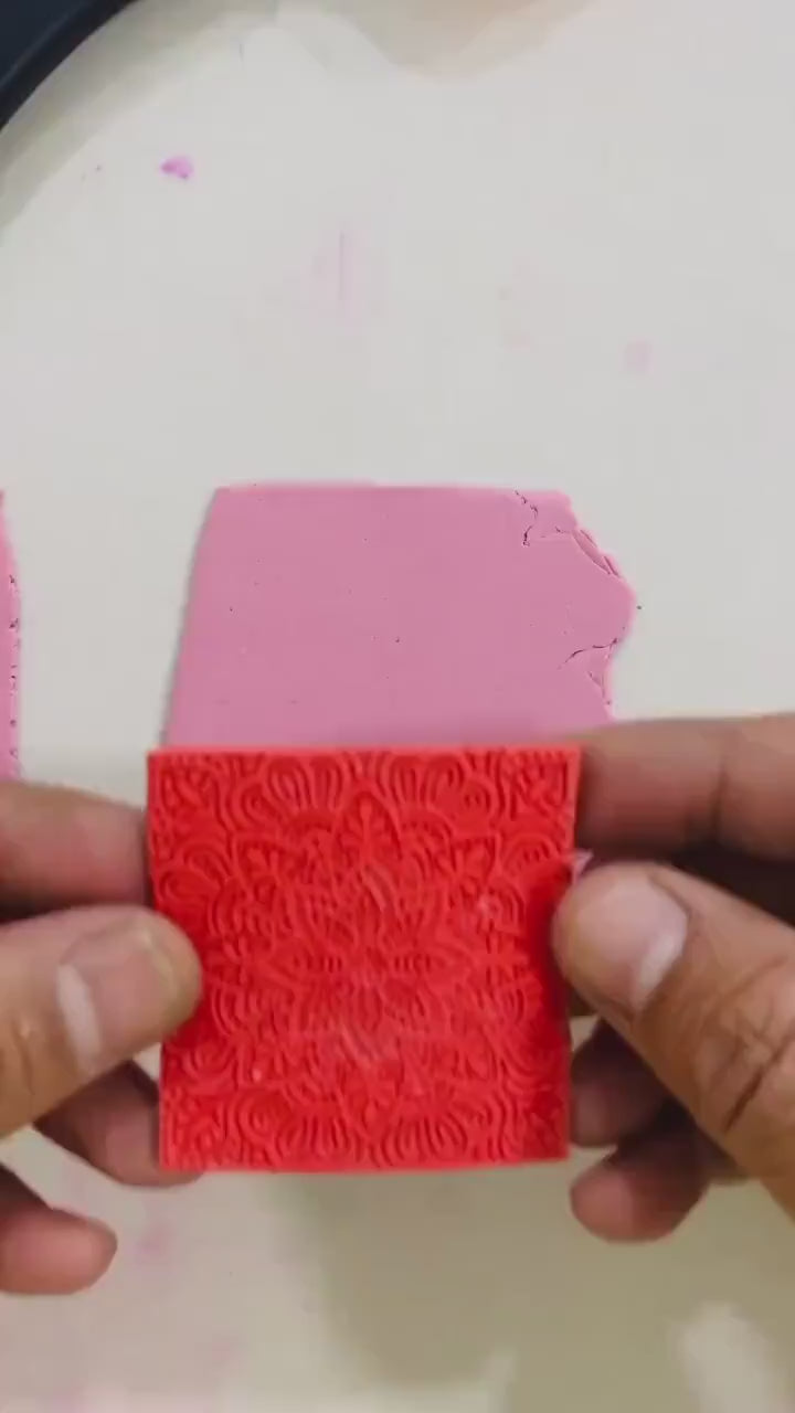 Mandala Rubber Texture Mat with Cutter: Polymer Clay Jewelry (50x50mm)