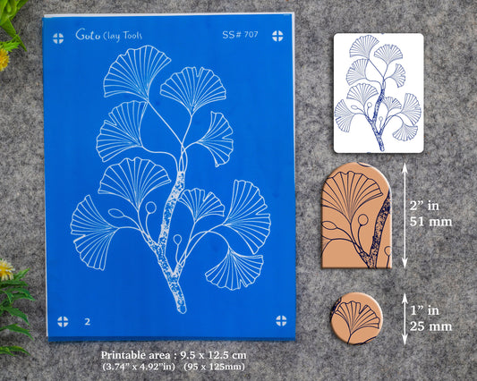 2 layers Gingko Silkscreen for Polymer Clay Earring making, Clay Stencils, Clay Earring Silkscreen, Polymer Clay Supplies SS#707