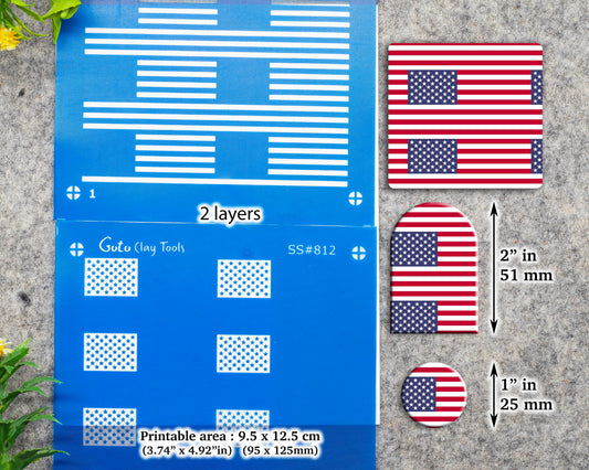 2 Layer American Flag Silkscreens for Polymer clay jewellery SS#812