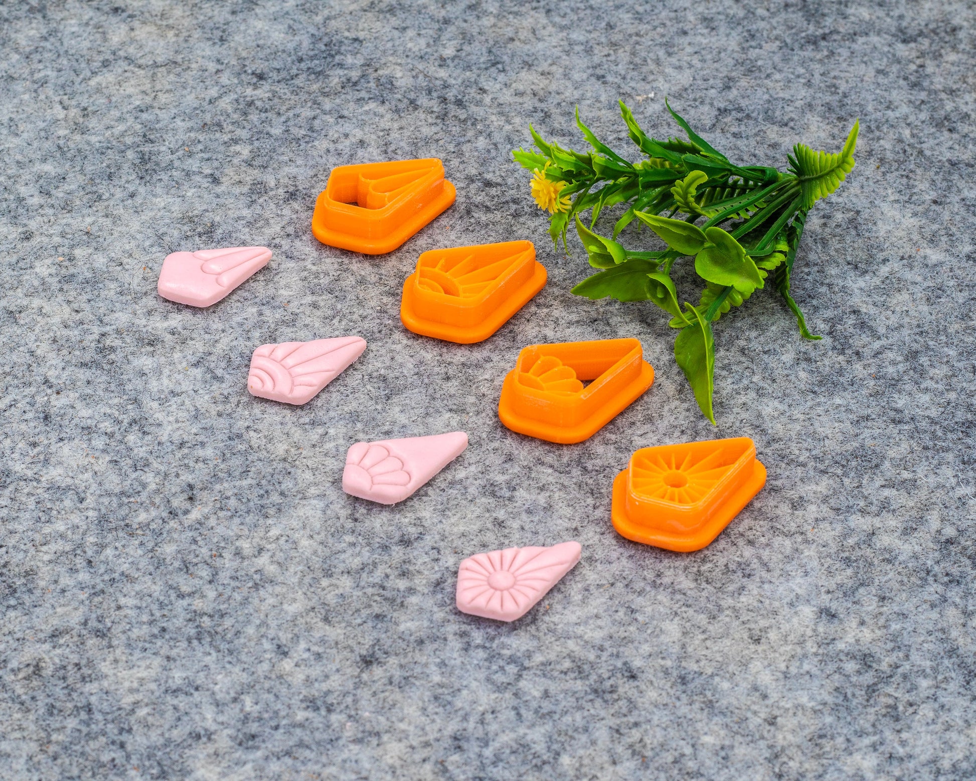 Bohemian style cutter for polymer clay, Diamond shape polymer clay cutter with embossed rays and flower #613