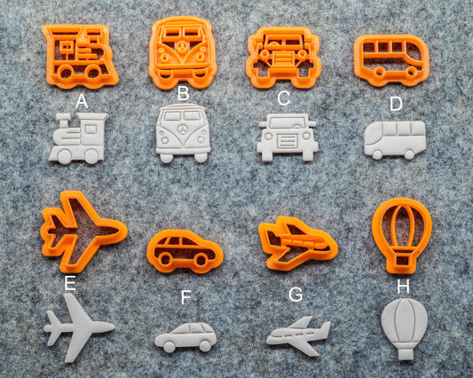 Car shape Embossed polymer clay Cutter, Earring cutter Car, Bus, Aeroplane, Air Balloon, toy train shape cutters - GotoClayTools