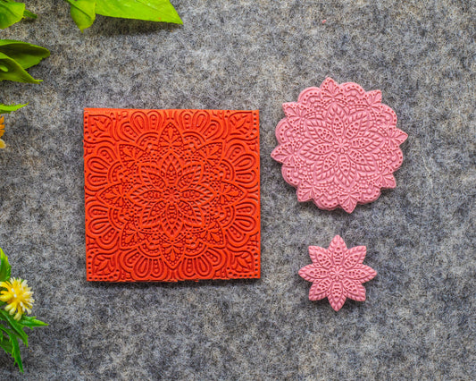Mandala Texture mat for polymer clay with Cutter , Polymer Clay Rubber Texture mat, Texture Tile mats, Fimo, Sculpey, Cernit