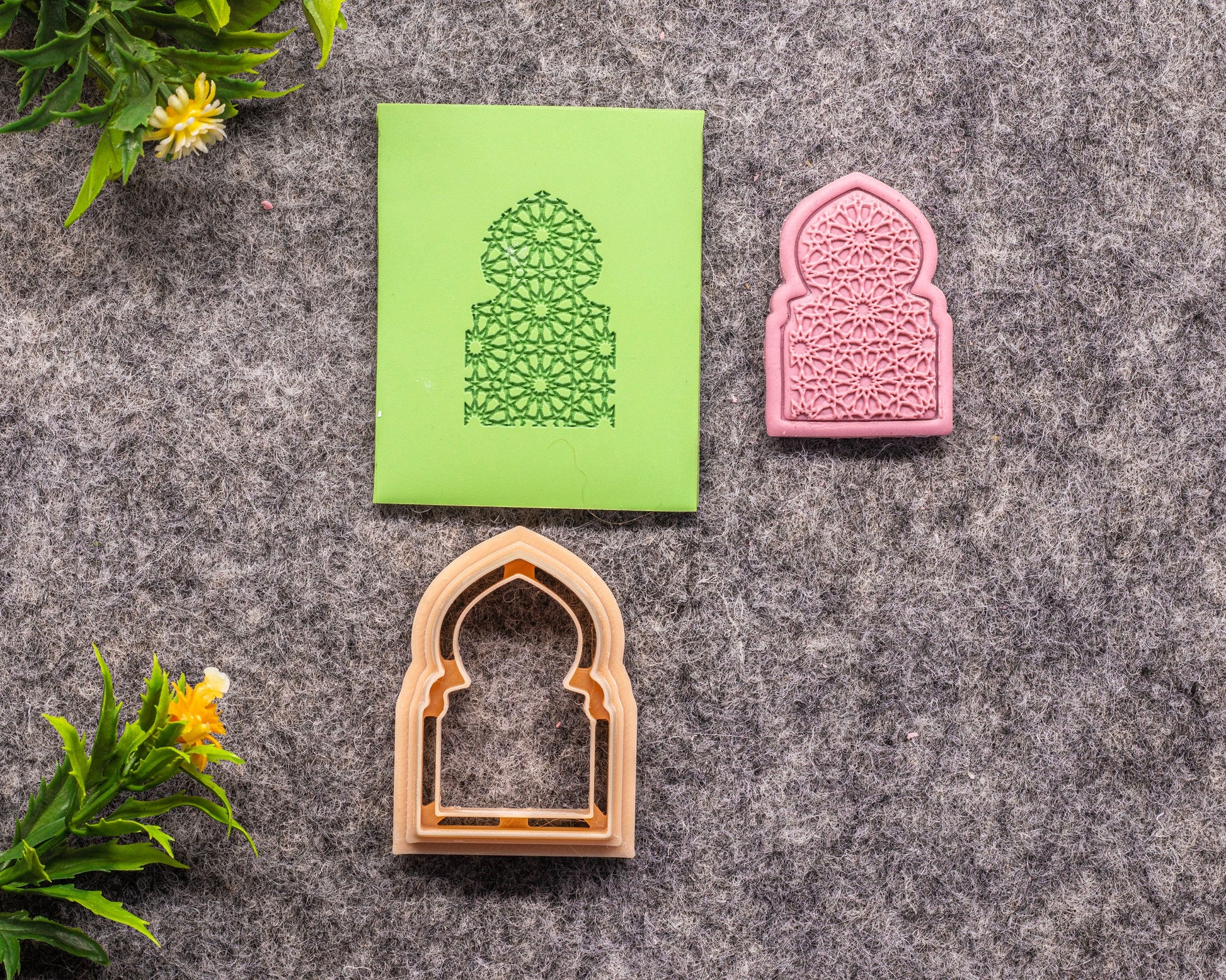 Mihrab Texture mat with cutter for polymer clay, Polymer Clay Rubber Texture mat, Texture Tile mats, Fimo, Sculpey, Cernit