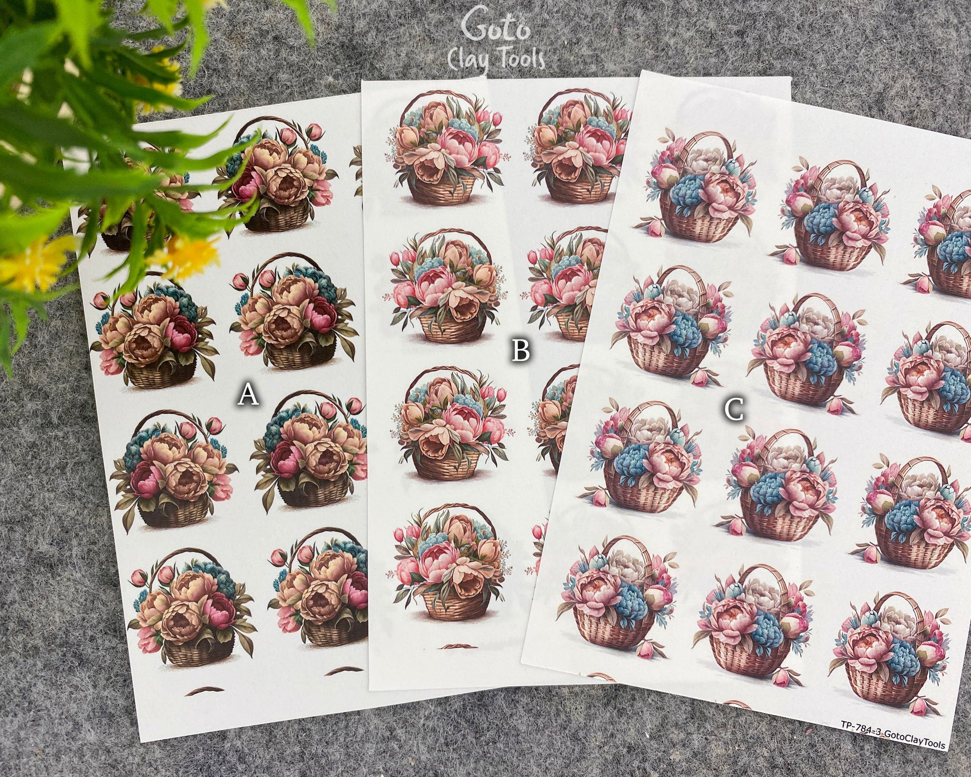 Transfer paper for polymer clay, Flower bouquets, water soluble transfer paper, polymer clay image transfers, magic transfer paper #784
