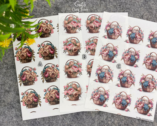Transfer paper for polymer clay, Flower bouquets, water soluble transfer paper, polymer clay image transfers, magic transfer paper #784