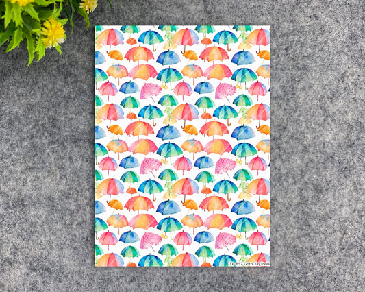 Transfer paper for polymer clay, Colorful Umbrellas, water soluble transfer paper, polymer clay image transfers, magic transfer paper #857