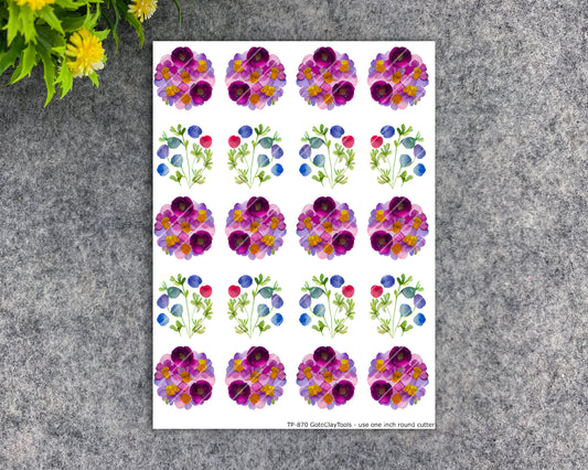 Transfer paper for polymer clay, Watercolor flowers, water soluble transfer paper, polymer clay image transfers, magic transfer paper #870