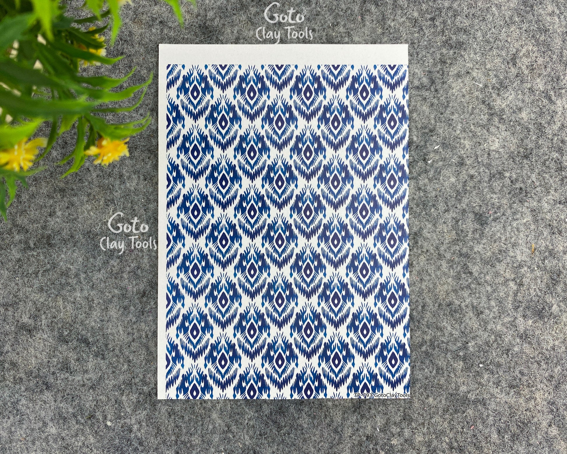 Transfer paper for polymer clay, Blue Ikat, water soluble transfer paper, polymer clay image transfers, magic transfer paper #793