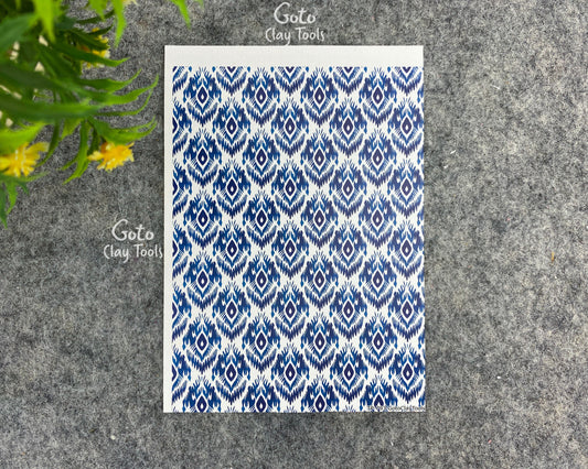 Transfer paper for polymer clay, Blue Ikat, water soluble transfer paper, polymer clay image transfers, magic transfer paper #793