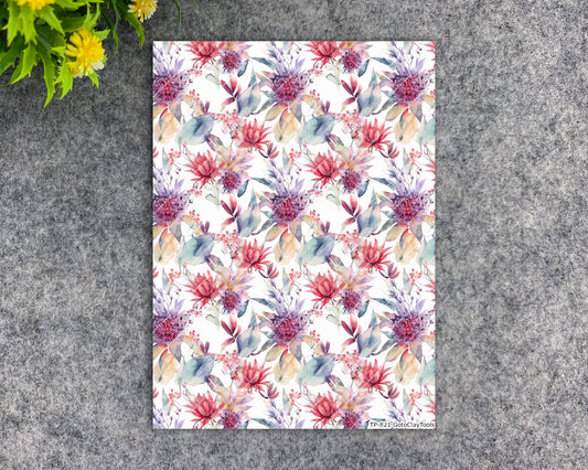 Transfer paper for polymer clay, Watercolor flowers, water soluble transfer paper, polymer clay image transfers, magic transfer paper #821