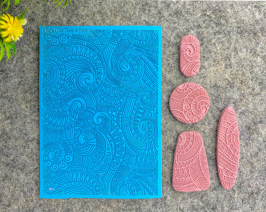 Doodle waves Texture mat for polymer clay, Polymer Clay Rubber Texture mat, Texture Tile mats, Fimo, Sculpey, Cernit #560