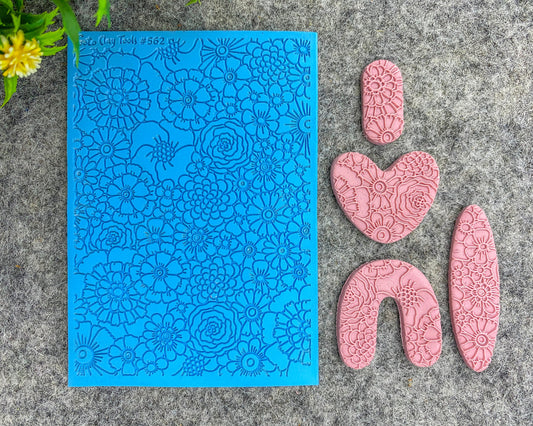Floral Texture mat for polymer clay, Polymer Clay Rubber Texture mat, Texture Tile mats, Fimo, Sculpey, Cernit #562