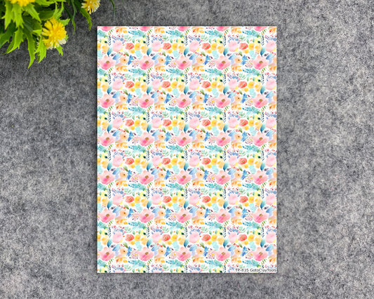 Transfer paper for polymer clay, Watercolor flowers, water soluble transfer paper, polymer clay image transfers, magic transfer paper #835