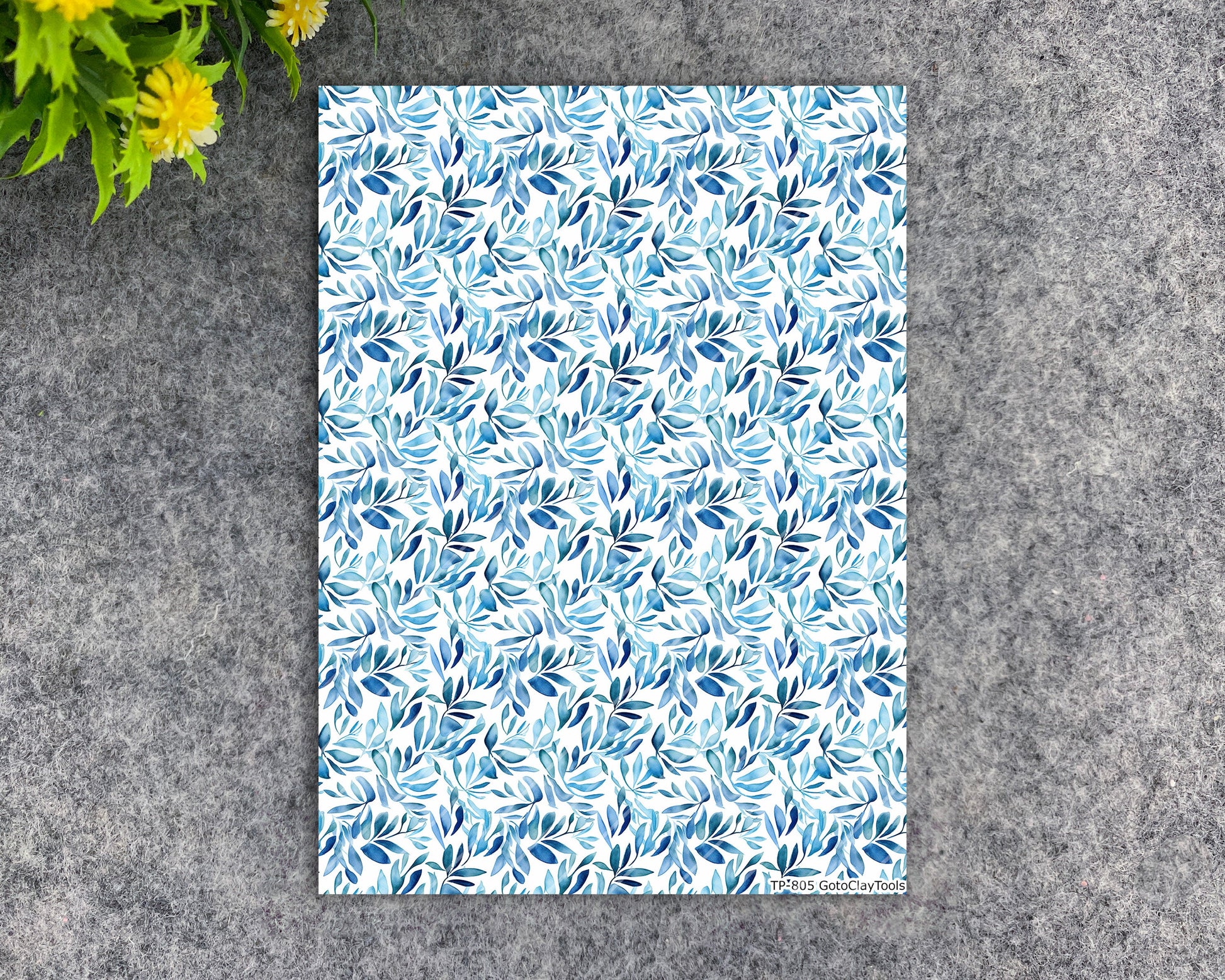 Transfer paper for polymer clay, Blue leaves, water soluble transfer paper, polymer clay image transfers, magic transfer paper #805