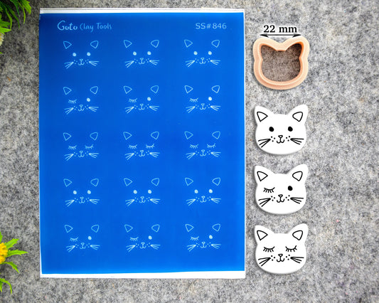 Cat face Silkscreen for Polymer Clay Earring making, Clay Stencils, Clay Earring Silkscreen, Polymer Clay Supplies SS#846