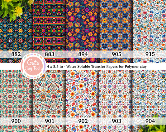 Mexican Water soluble Transfer paper for polymer clay, Colorful flower patterns, polymer clay image transfers, magic transfer paper