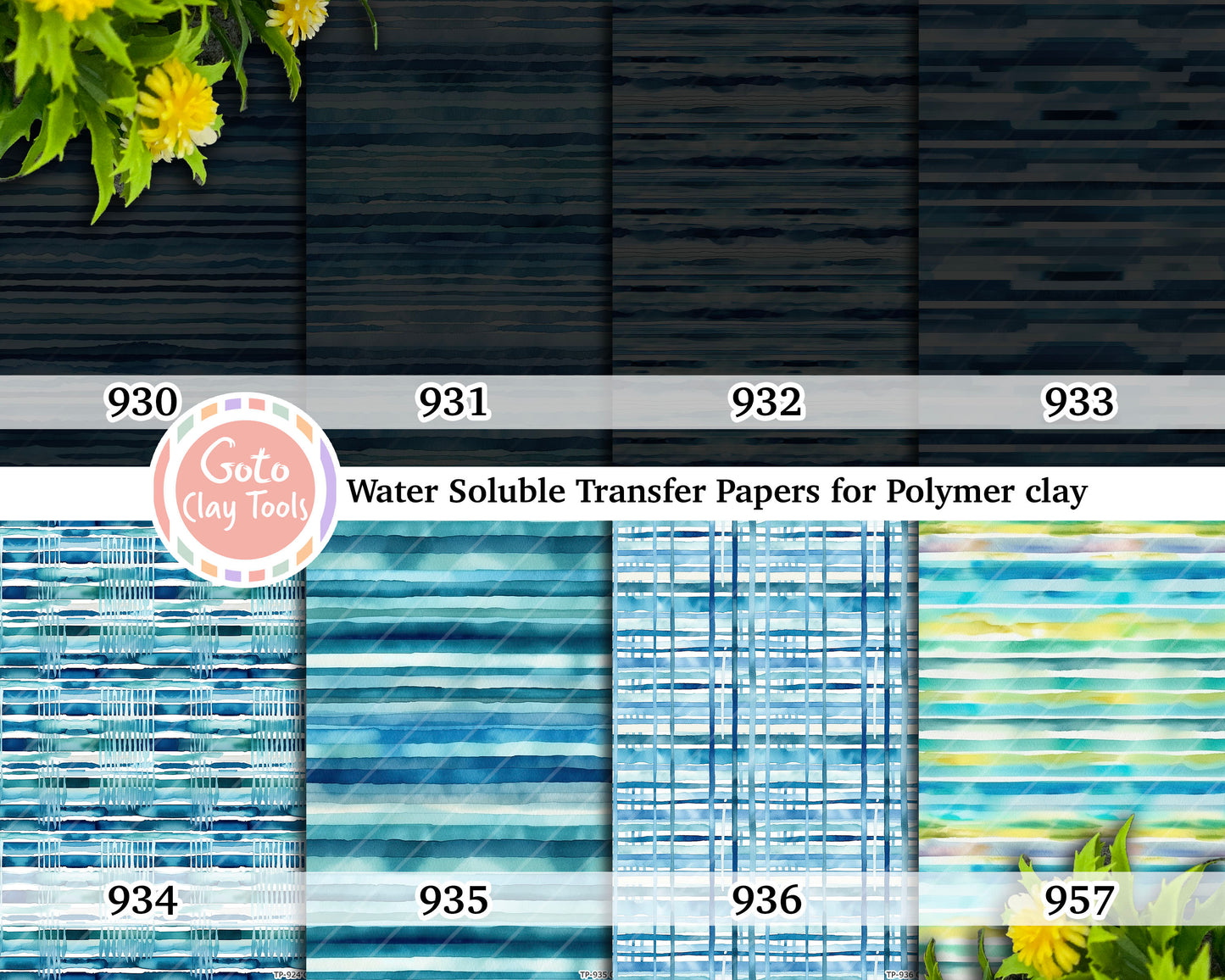 Water soluble Transfer paper for polymer clay, Watercolor Blue Stripes Stripes patterns, polymer clay image transfers, magic transfer paper