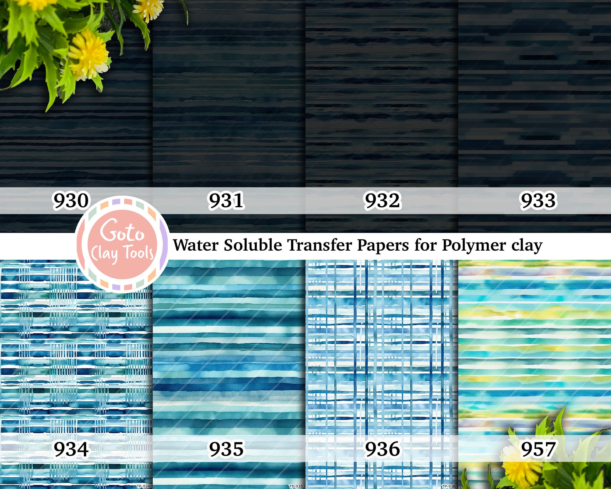 Water soluble Transfer paper for polymer clay, Watercolor Blue Stripes Stripes patterns, polymer clay image transfers, magic transfer paper