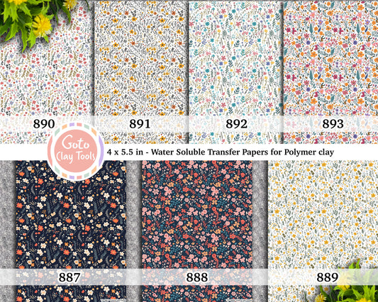 Ditsy floral Water soluble Transfer paper for polymer clay, Colorful flower patterns, polymer clay image transfers, magic transfer paper
