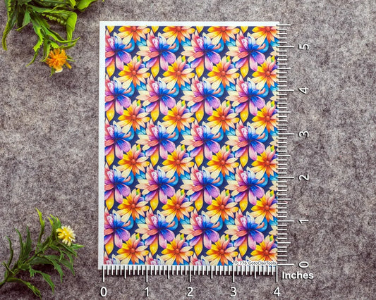 Transfer paper for polymer clay, colorful floral, water soluble transfer paper, polymer clay image transfers, magic transfer paper #776