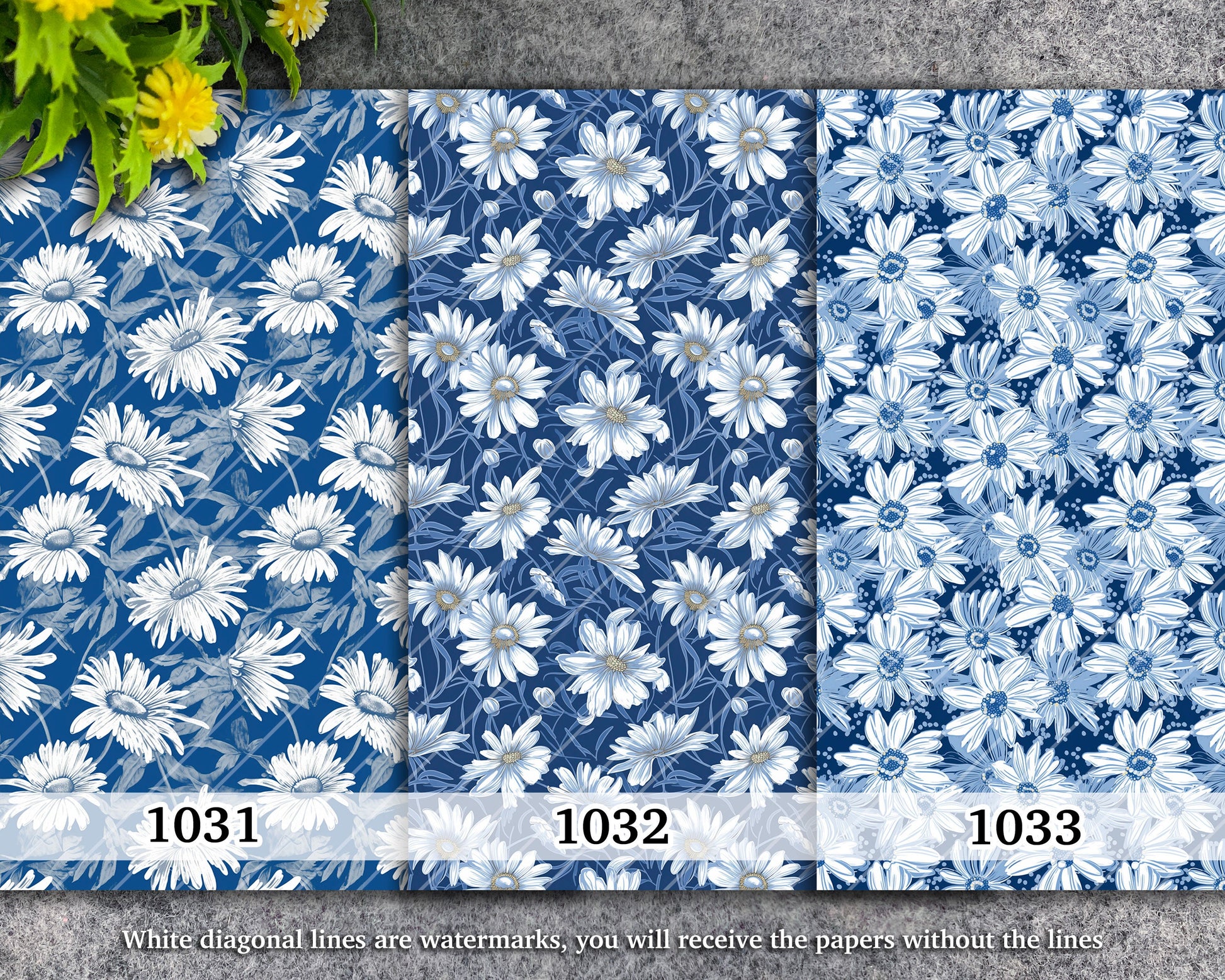 Water soluble Transfer paper for polymer clay, Blue daisy floral pattern, polymer clay image transfers, magic transfer paper