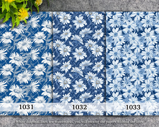 Water soluble Transfer paper for polymer clay, Blue daisy floral pattern, polymer clay image transfers, magic transfer paper