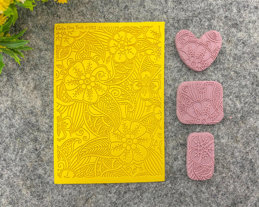 Henna Texture mat for polymer clay, Polymer Clay Rubber Texture mat, Texture Tile mats, Fimo, Sculpey, Cernit #582