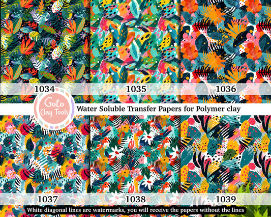 Water soluble Transfer paper for polymer clay, Colorful Tropical abstract pattern, polymer clay image transfers, magic transfer paper