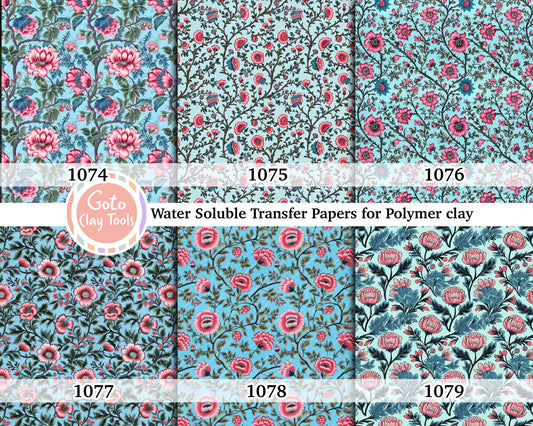Water soluble Transfer paper for polymer clay, Ethnic floral pattern, polymer clay image transfers, magic transfer paper