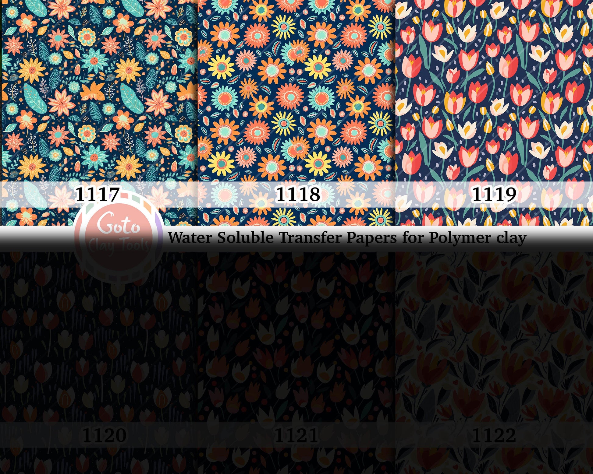 Water soluble Transfer paper for polymer clay, tulip floral pattern, polymer clay image transfers, magic transfer paper