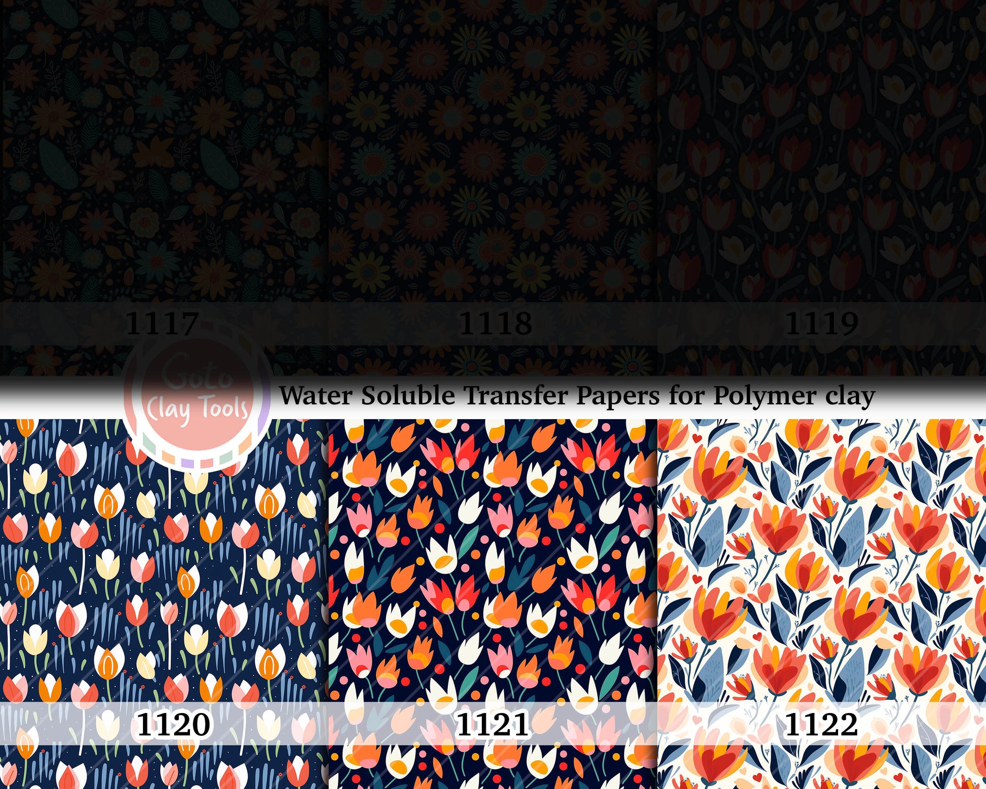 Water soluble Transfer paper for polymer clay, tulip floral pattern, polymer clay image transfers, magic transfer paper