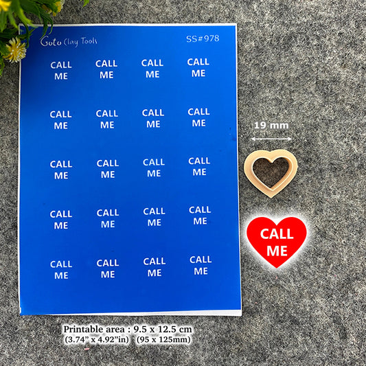 CALL ME Silkscreen with heart cutter for Polymer Clay Earring making, Clay Stencils, Clay Earring Silkscreen, Polymer Clay Supplies SS#978