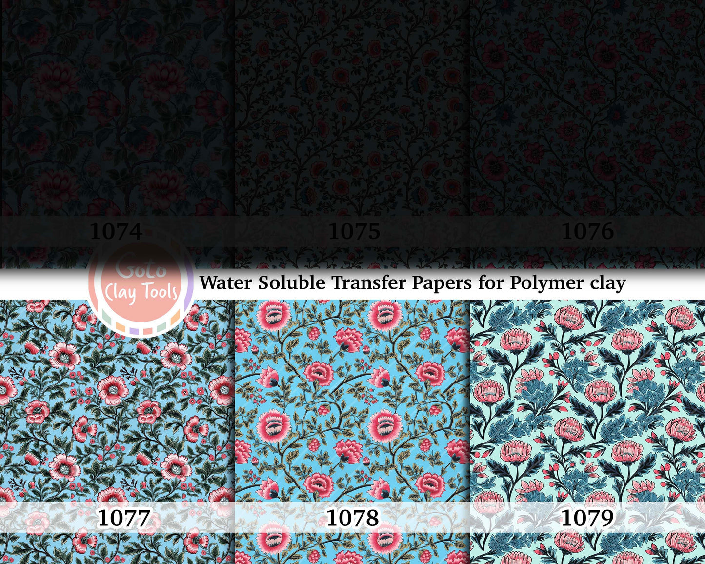 Water soluble Transfer paper for polymer clay, Ethnic floral pattern, polymer clay image transfers, magic transfer paper