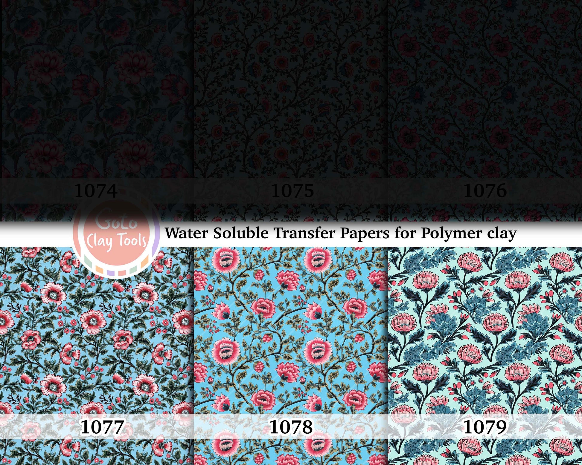 Water soluble Transfer paper for polymer clay, Ethnic floral pattern, polymer clay image transfers, magic transfer paper