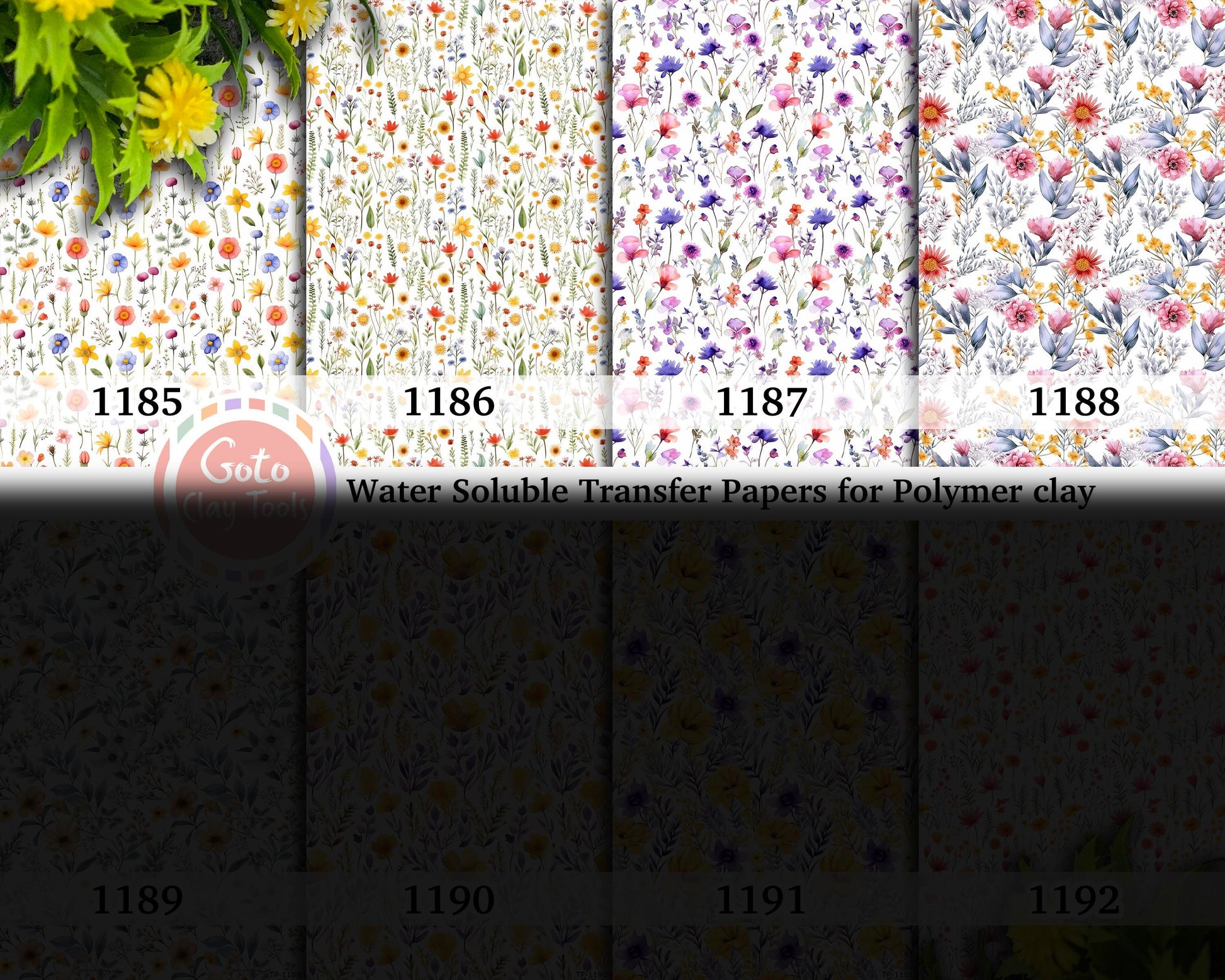 Water soluble Transfer paper for polymer clay, Colorful wildflowers watercolor patterns, polymer clay image transfers, magic transfer paper