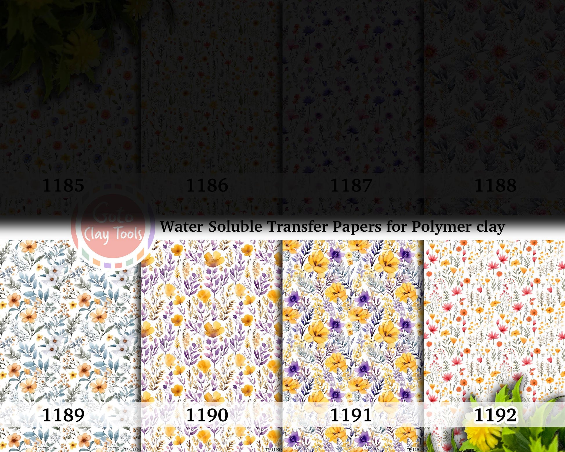 Water soluble Transfer paper for polymer clay, Colorful wildflowers watercolor patterns, polymer clay image transfers, magic transfer paper