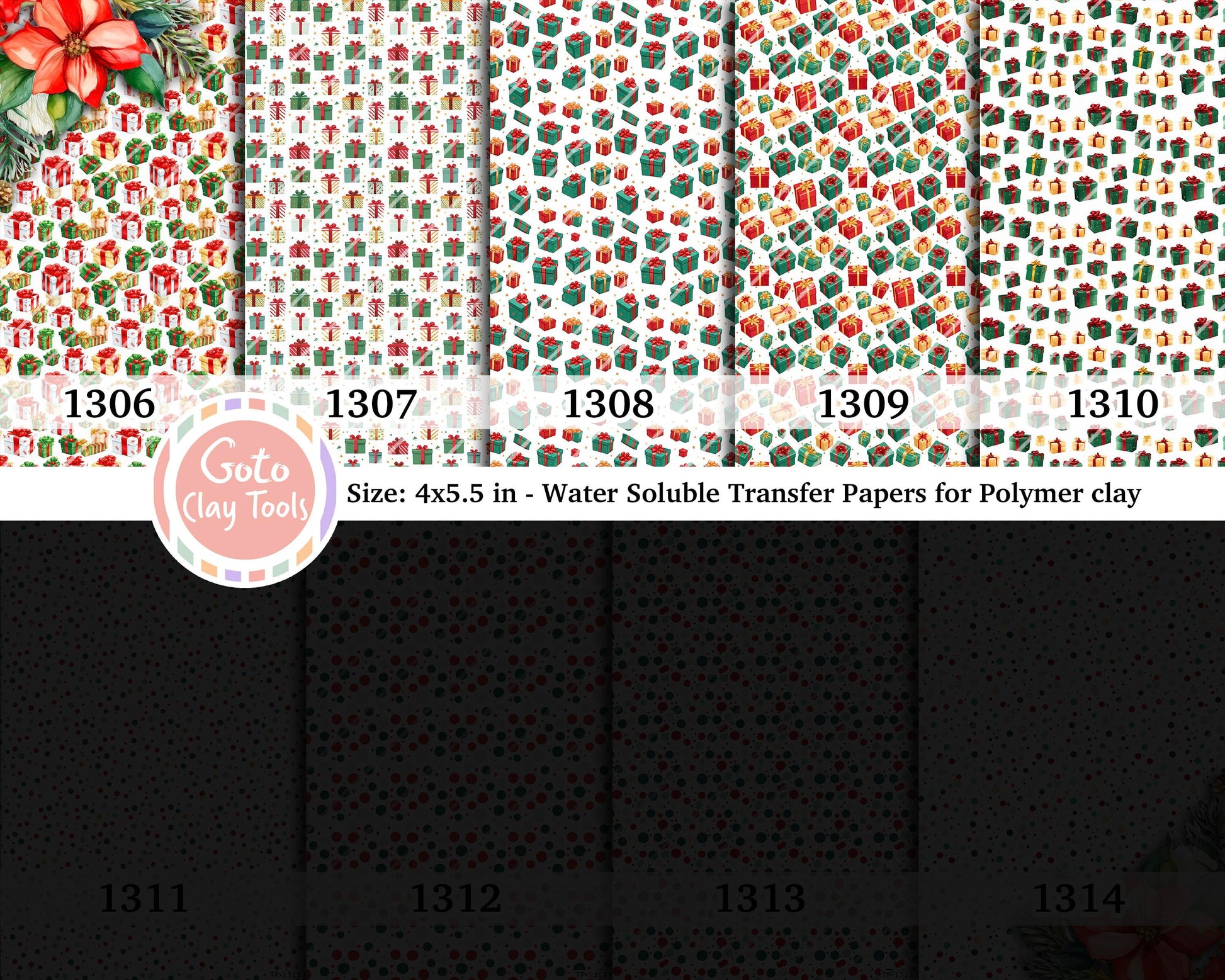 Mexican Water soluble Transfer paper for polymer clay, Christmas patterns, polymer clay image transfers, magic transfer paper